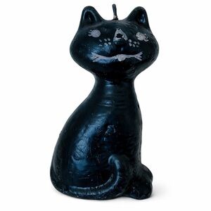 Vintage 90s Halloween Black Cat Candle Hand Painted Folk Art 1994